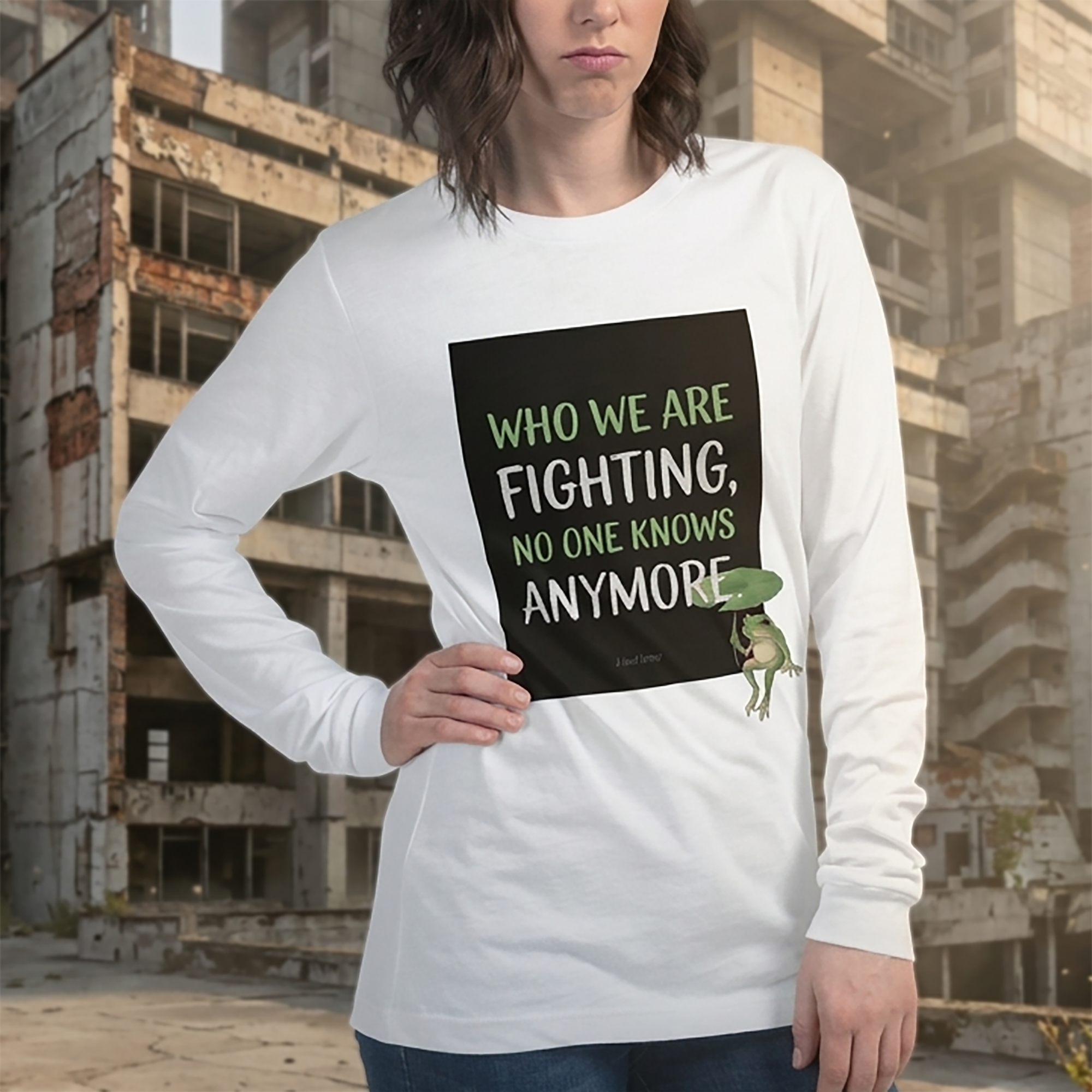 "Thinking Froggy " グラフィックロンT - Froggyシリーズ / ユニセックス 長袖Tシャツ
